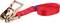 A red ratchet strap, used for securing items during transportation.