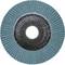 A grinding mop disc with blue lamellas and a black centre, for grinding various materials.