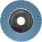 The image depicts a round grinding wheel with blue lamellas and a central opening, used for grinding operations.