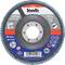 Blue-edged grinding disc with a hole in the centre. Printed details show speed and diameter specifications, brand 'kwb'.