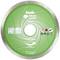 Green cutting disc with silver edge, brand 'kwb', labelled with application instructions and safety symbols for tiles.