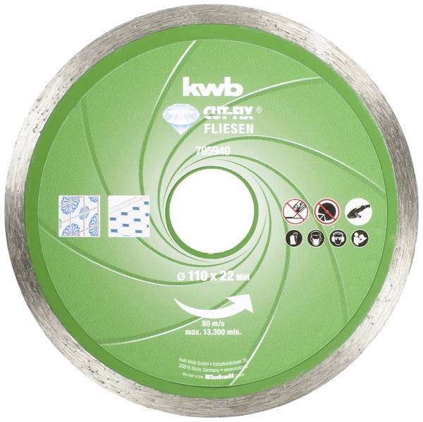 kwb 795940  Diamond cutting disc Diameter 110 mm Bore diameter 22 mm Tiles, Ceramic 1 pc(s)