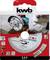 Packaging for an abrasive disc set. Shows a hand holding a disc on an angle grinder. Text: 'kwb', Diameter: 125 mm.