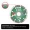 Green diamond cutting disc with 7 mm segment height. Note on long service life and high cutting performance. Suitable for stone materials.