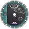 Round cutting disc with logos, graphics and text displaying technical specifications such as diameter, maximum revolutions and cutting width.