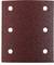 Rectangular sandpaper with six symmetrically distributed holes on a red background. Suitable for manual or machine sanding work.