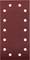 'Rectangular sheet of sandpaper in russet brown with white polka dot pattern.'