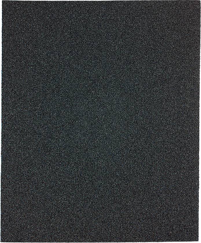 A uniformly structured, black abrasive paper with fine grain, used for surface finishing.