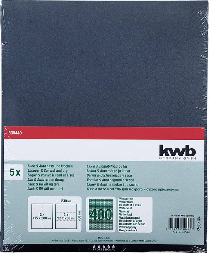 'Sandpaper Set, 5 Sheets, for Paint and Automotive Use. Various Grits for Wet and Dry Sanding, Waterproof.'