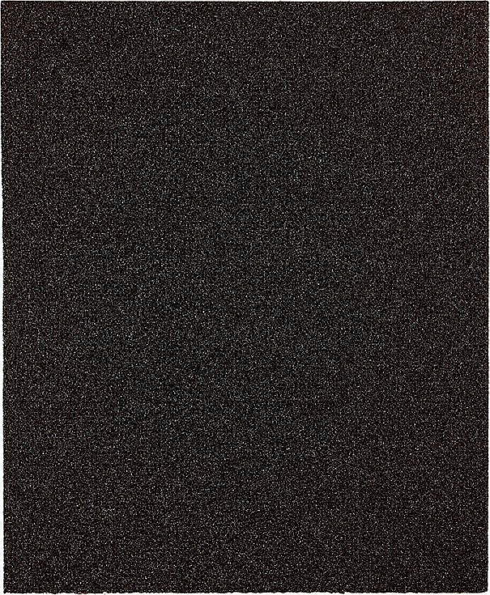 A sheet of black sandpaper with a coarse, grainy texture. Ideal for sanding work on wood and metal.