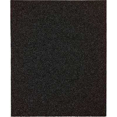 A rectangular piece of black sandpaper with a grainy texture.
