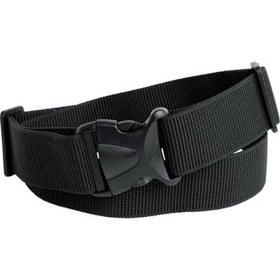 Black belt with plastic quick-release buckle, made from durable fabric, suitable for tactical or outdoor activities.