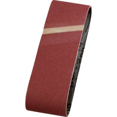 Red abrasive sanding belt with beige line, rectangular, suitable for sanding machines.