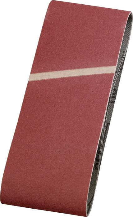 Sanding belt in red, specifically for belt sanders, with a clearly visible seam in the centre.