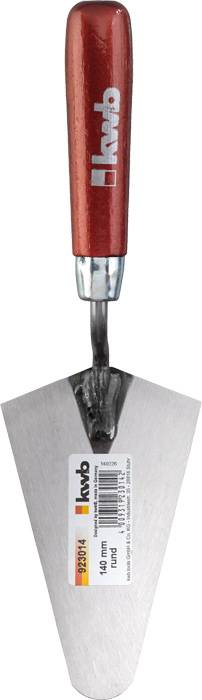 A plasterer's trowel with a red handle and a pointed blade. A label on the blade reads '140 mm'.