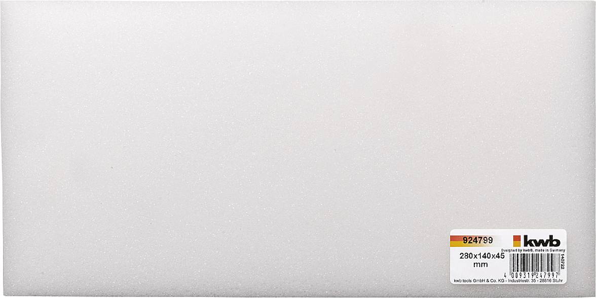 A rectangular sanding sponge by kwb, item no. 924799, size 280x140x46 mm, against a neutral background.
