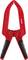 Red tool with a black handle, resembling a large clothes peg, presumably for holding or gripping objects.