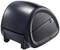 A compact, black label printer with rounded corners and a glossy finish. Ideal for office or business environments.