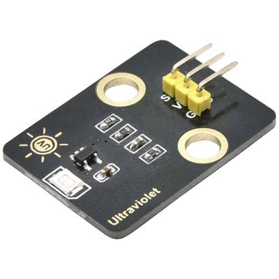 Small electronic module with sensor and three yellow pins, labelled 'Ultraviolet'. Used for detecting ultraviolet light.