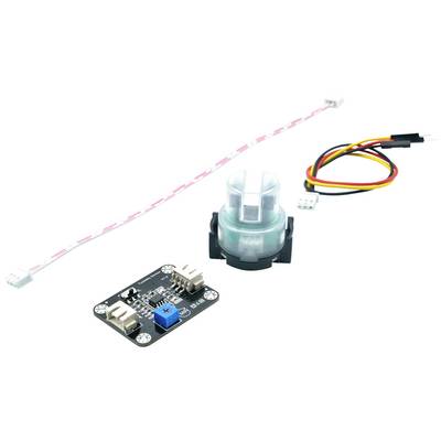 'Electronic circuit board with potentiometer and cables. Contains sensor with plastic housing. Suitable for Arduino projects.'