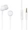 White wired in-ear headphones with built-in microphone and 3.5 mm jack plug, suitable for mobile devices.