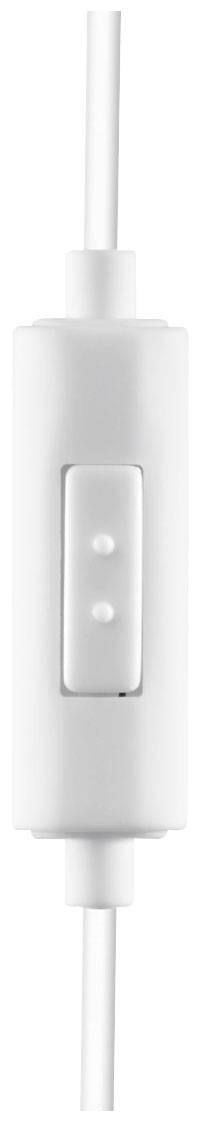 White inline switch with two buttons, integrated into a cable.