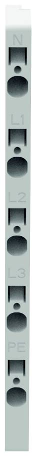 Six grey power strips arranged vertically, each with a round socket and a toggle switch beside it.