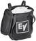 Black bag with zip, 'EV' label on the front, contains white items.