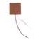 A square, brown patch with wires, presumably a medical device for skin application or therapy.