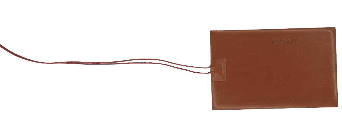 Red rectangular heating blanket with two cables on the left side.