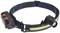 A black LED head torch with headband and two red buttons, suitable for nighttime outdoor activities.