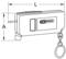 Figure of a KS Tools air pressure tester. Rectangular shape with scale on one side and key chain at the end.