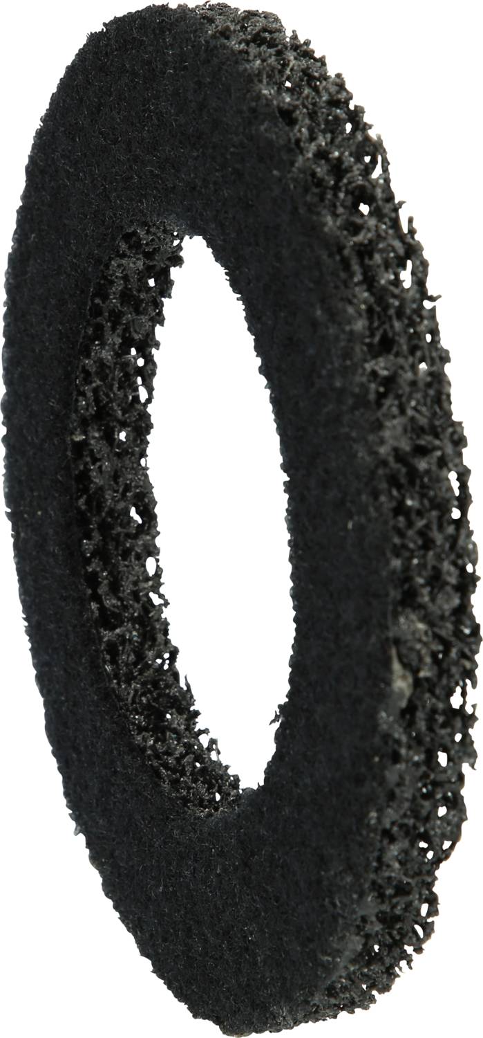 Black grinding disc with a rough surface, round and flat. Suitable for removing rust and paint from metal surfaces.