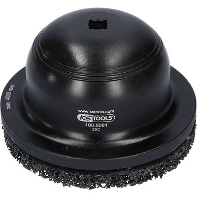 A black sanding disc from KS Tools, model number 100.5081, suitable for a maximum of 4,000 rpm, with a coarse sanding surface.