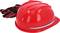 Red safety helmet and red gloves, representing work attire. They symbolise protection and safety in the workplace.