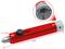 Red deburring tool with rotatable blade, suitable for diameters from 4 to 14 mm, length 125 mm. Detailed view of the cutting head.