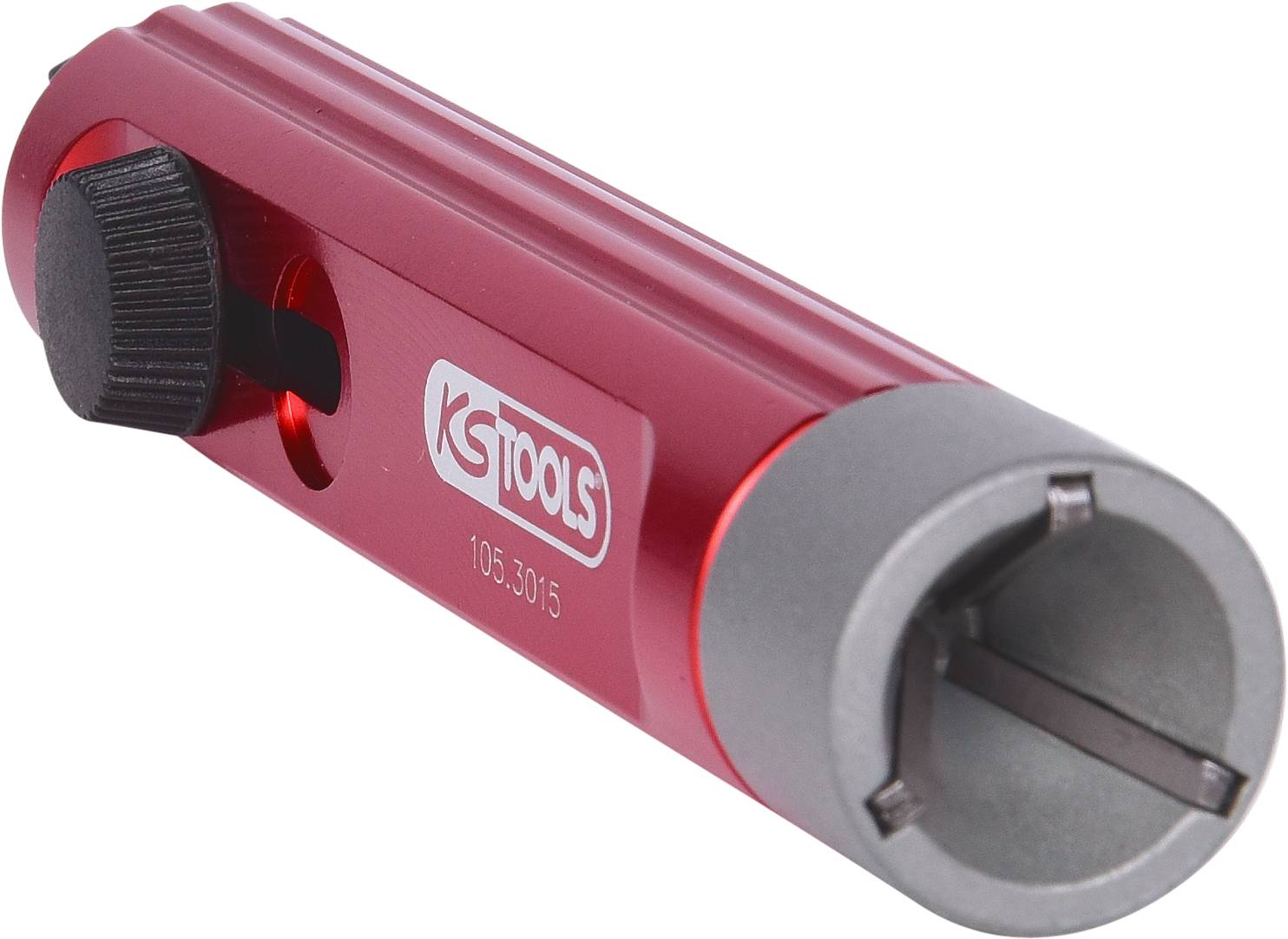 A red, handy tool from KS Tools with a black adjustment knob and silver insert, suitable for precision work.