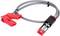 Booster cables with red and black clamps, suitable for jump-starting vehicle batteries.