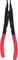Pliers with red handles, used for securing or removing rings or clamps in machinery or small devices.