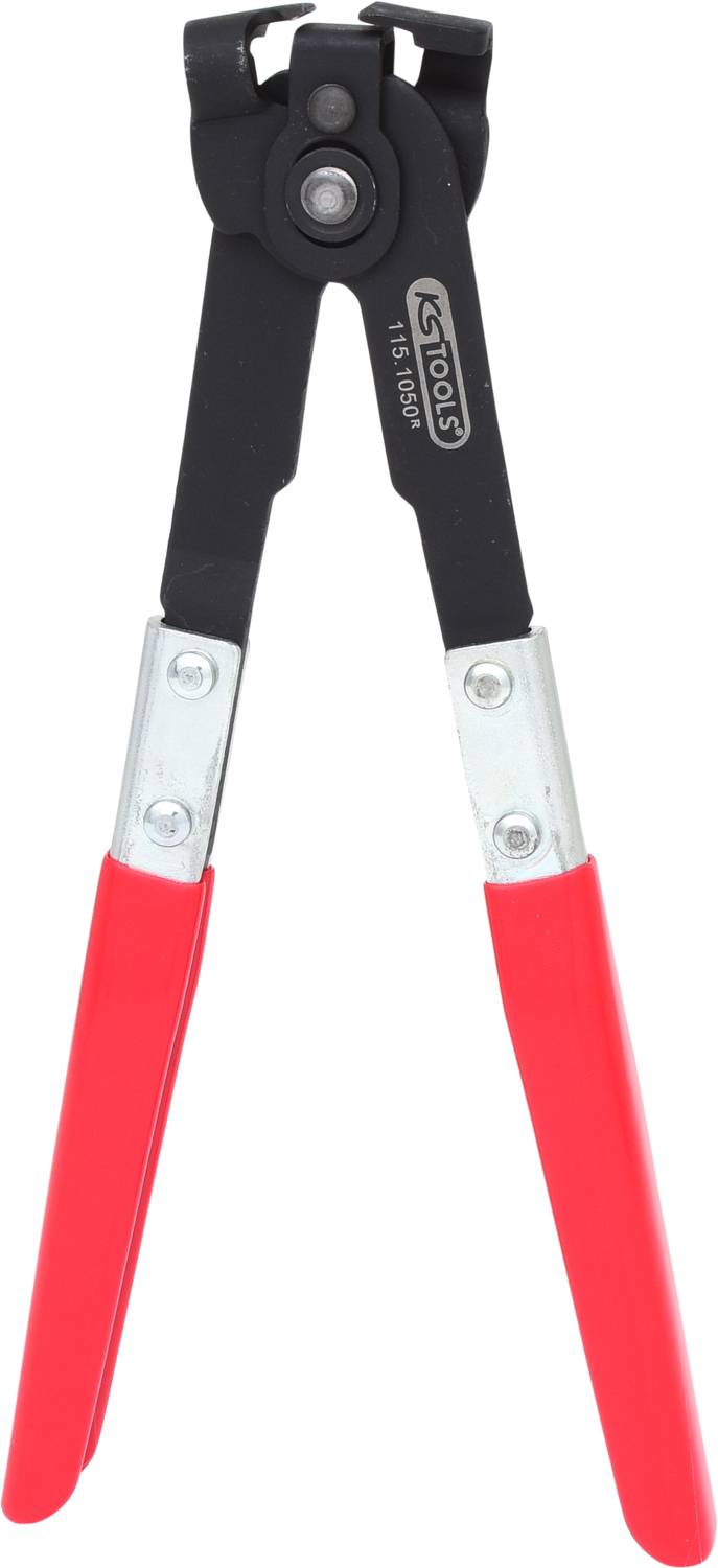 Cutting pliers with red handles for cable ties, black powder-coated, suitable for precise cutting and fastening in craft applications.
