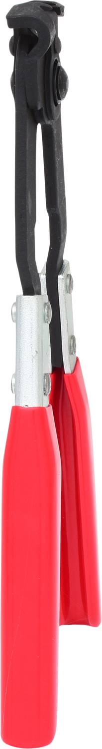 'Two red, elongated rubber protective caps on black metal arms.'