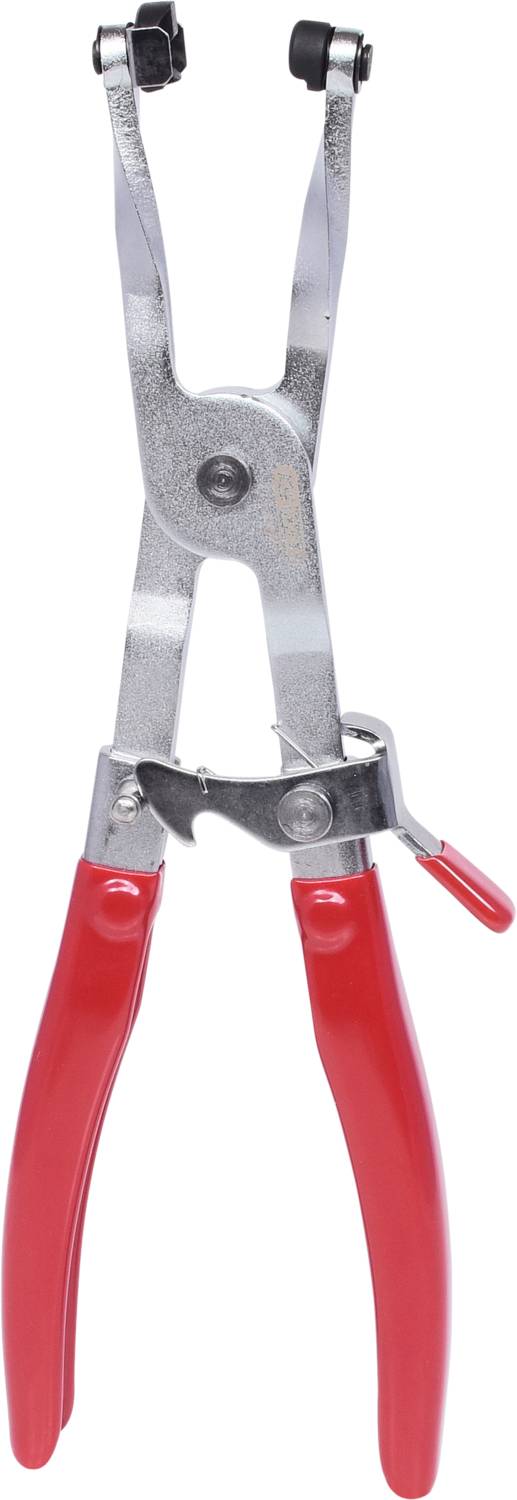 A metal pliers with red handles, commonly used in workshops or for manual work. It has a lever mechanism.