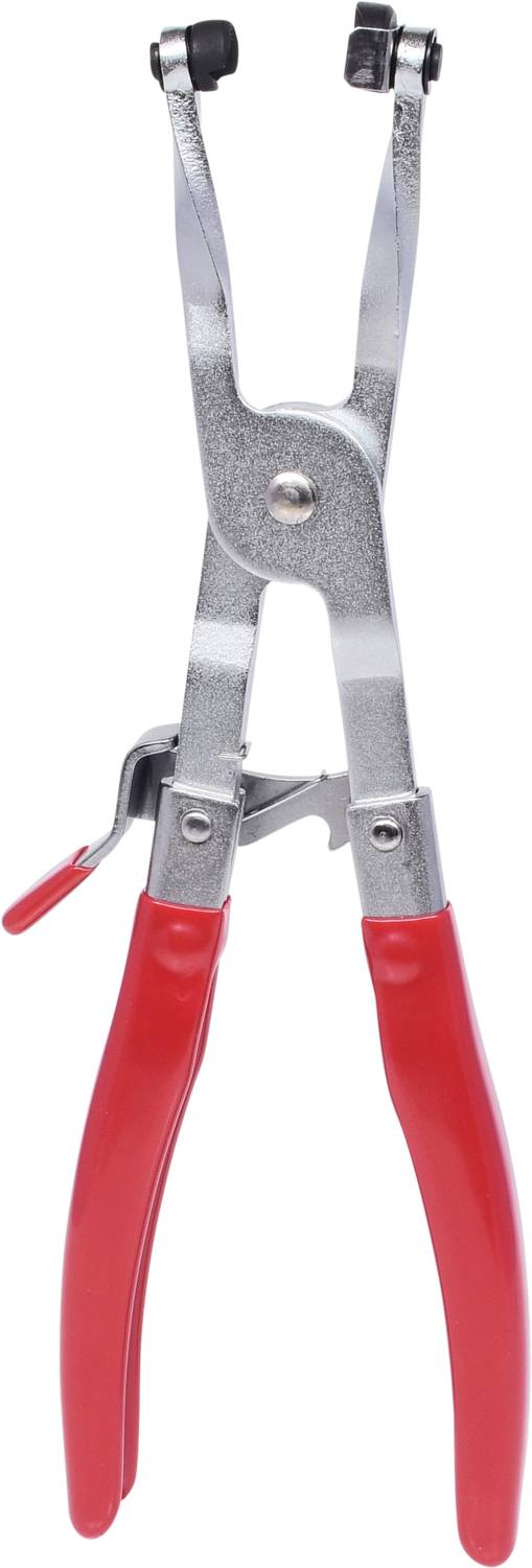 Metal pliers with red plastic handles, used for precise gripping or cutting. Ideal for DIY tasks.