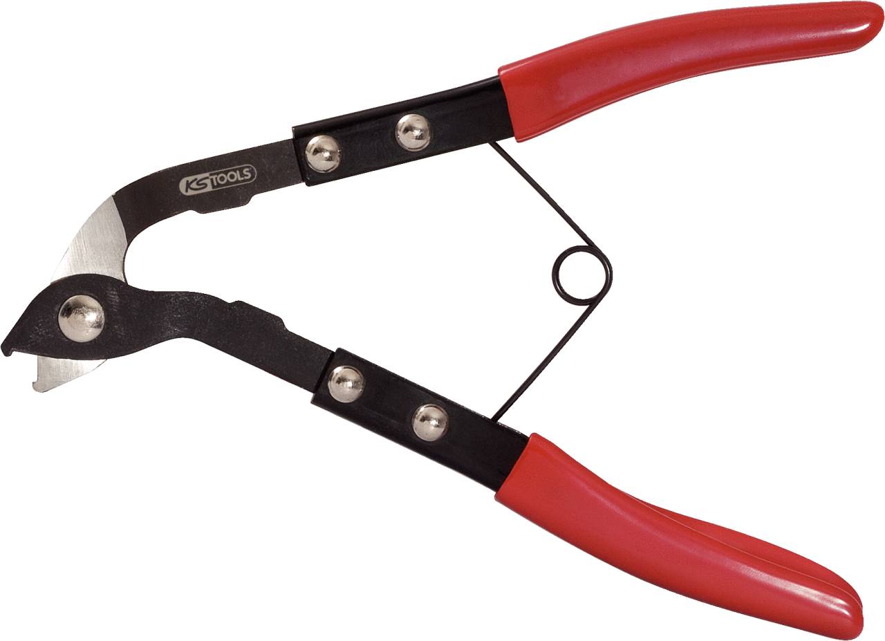 Pliers with red-handled grips for loosening hose clips. Manufactured by KS Tools.