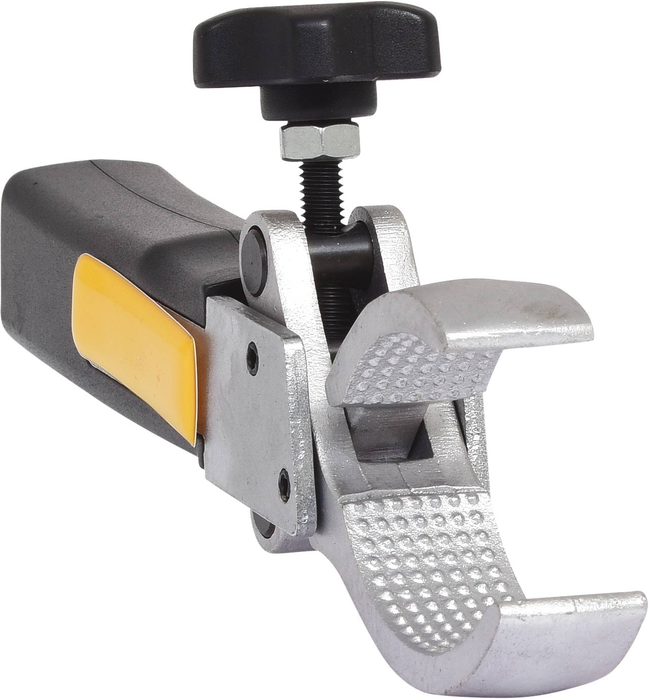 A pipe processing tool with an adjustable clamping mechanism and ergonomic handle, suitable for work on plumbing systems.