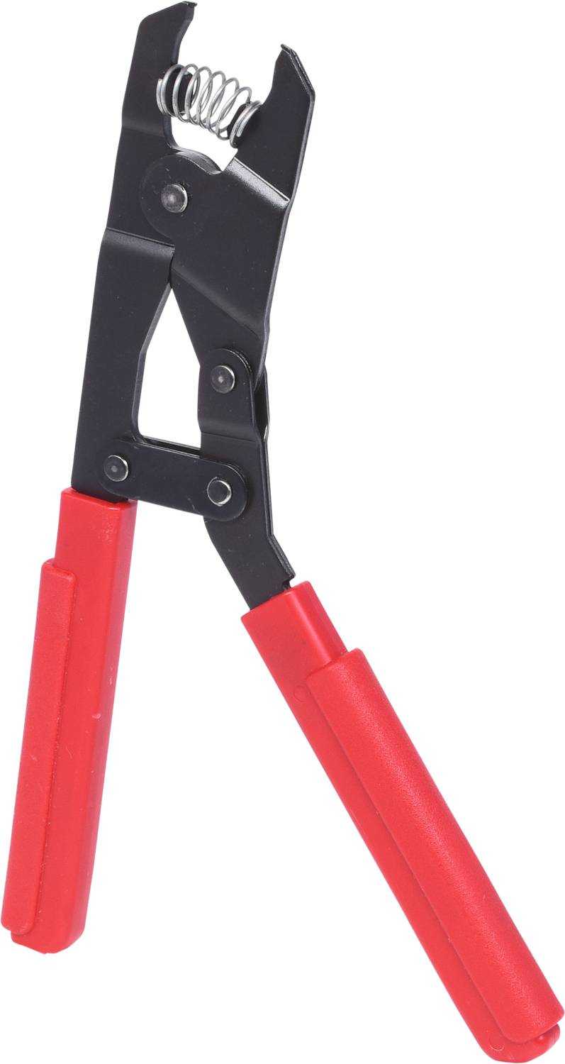Pliers with red handles and a metal head, used for gripping. Essential for mechanical or craft work.