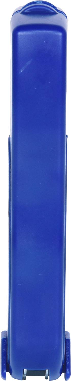 A blue wheelie bin, likely used outdoors for waste disposal.