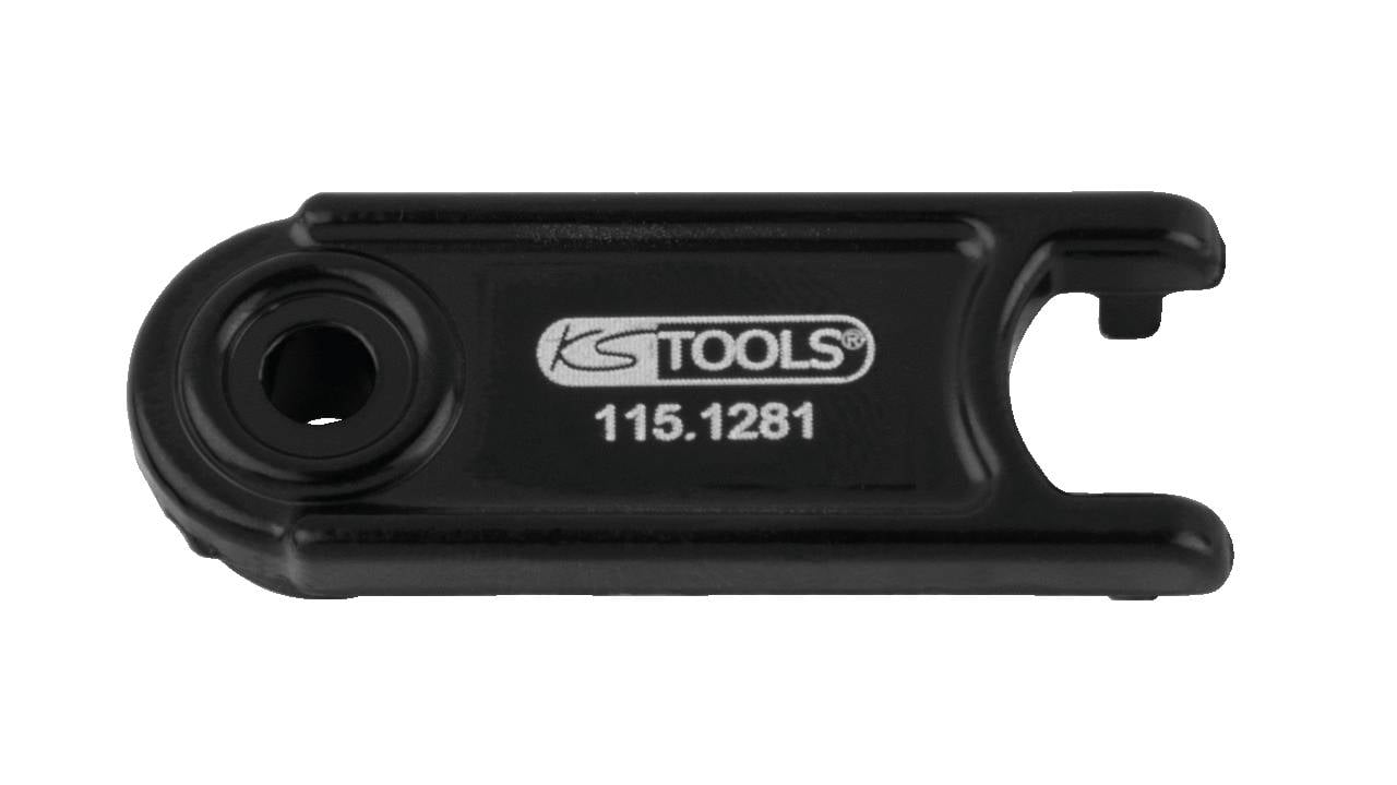 Black tool component with the inscription 'KS TOOLS 115.1281', likely part of a larger tool or machine.