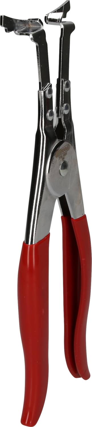 Metal pliers with red handles, suitable for electrical and craft work. Design enables precise gripping.