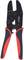 Crimping pliers with ergonomic red and black handles, suitable for crimping cable connectors, on a white background.